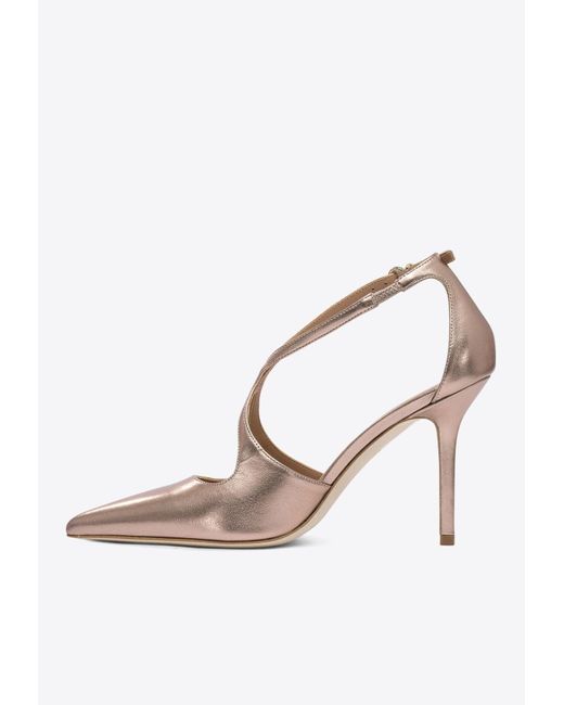 Lella Baldi White Venus 95 Metallic Leather Pumps