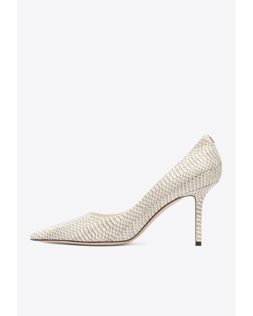 Jimmy Choo White Love 85 Python Print Leather Pumps