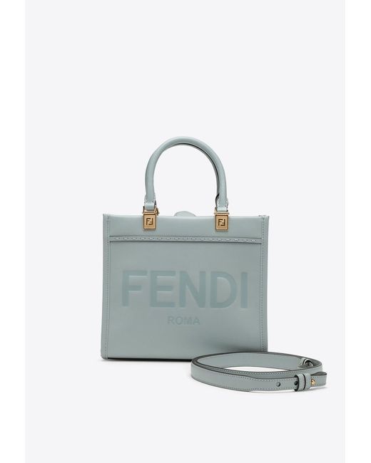 Fendi Blue Small Sunshine Leather Top Handle Bag
