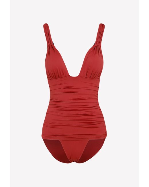 Moeva Synthetic Carina Ruched One-piece Swimsuit in Red | Lyst Canada