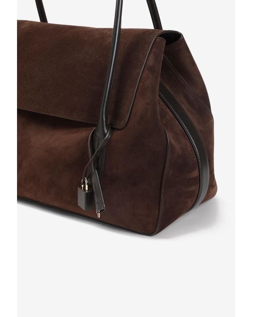 Tom Ford Brown Large Eclipse Suede Shoulder Bag