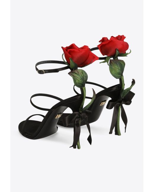 Dolce & Gabbana White Keira 105 Satin Sandals With Rose Applique
