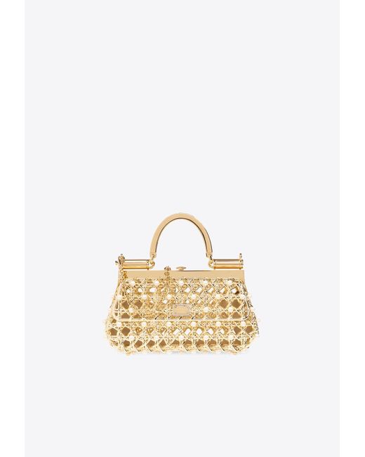 Dolce & Gabbana Metallic Sicily Box Pearl-Embellished Top Handle Bag