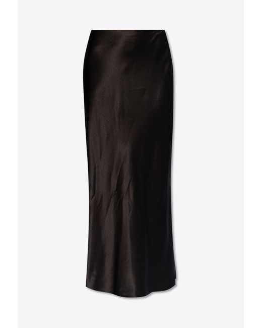 Saint Laurent Black Mid-Rise Maxi Silk Skirt