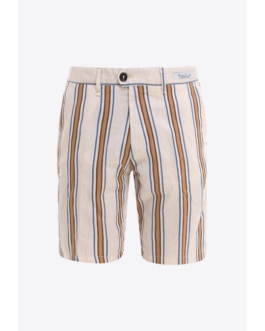 PERFECTION GDM White Striped Bermuda Shorts for men