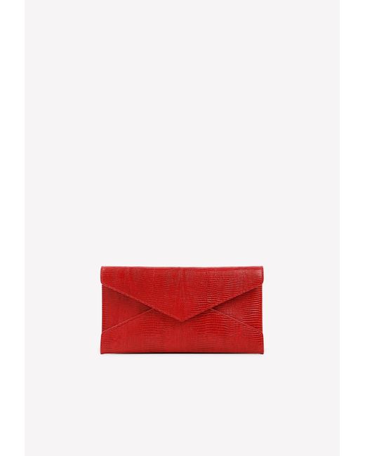 Saint Laurent Red Paloma Lizard Embossed Leather Clutch