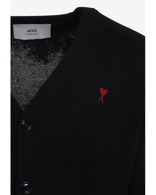 AMI Black Adc Wool Cardigan for men