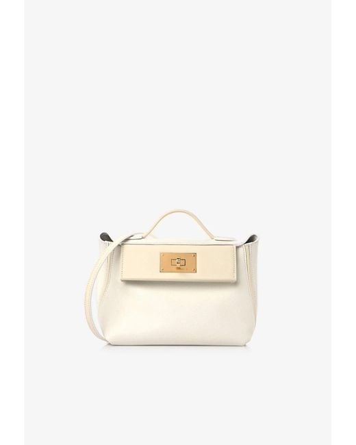 Hermès Natural 24/24 21 White Evercolor And Nata Swift With Gold Hardware