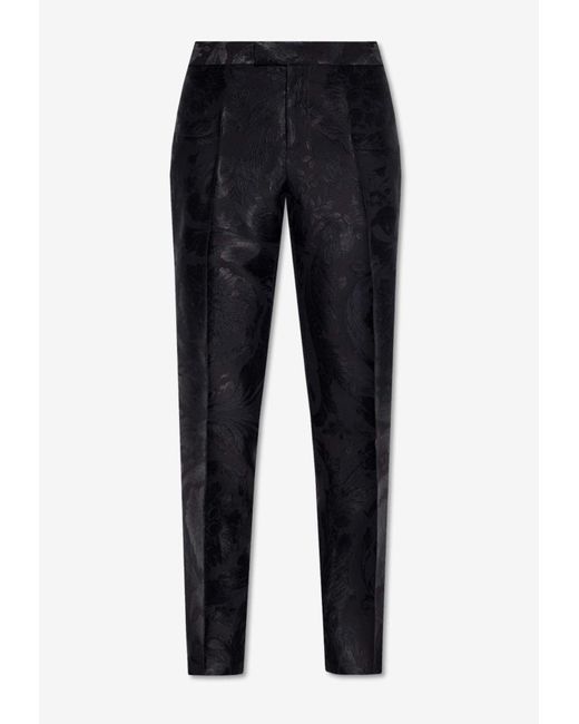 Versace Blue Barocco Jacquard Tailored Pants for men