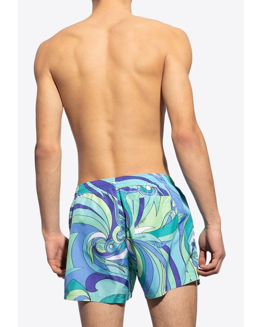 Moschino Blue Graphic Print Swim Shorts for men