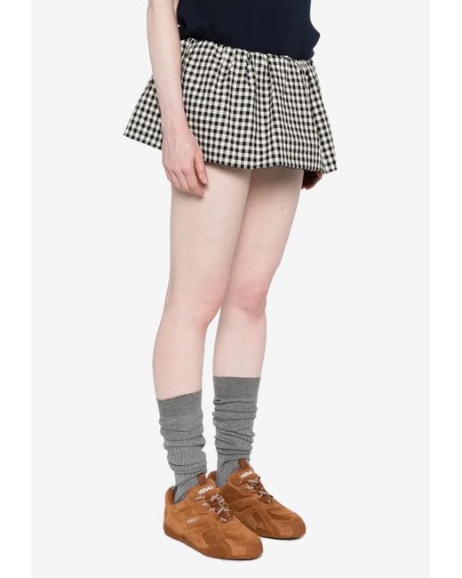 Miu Miu Black Gingham Check Logo Mini Skirt