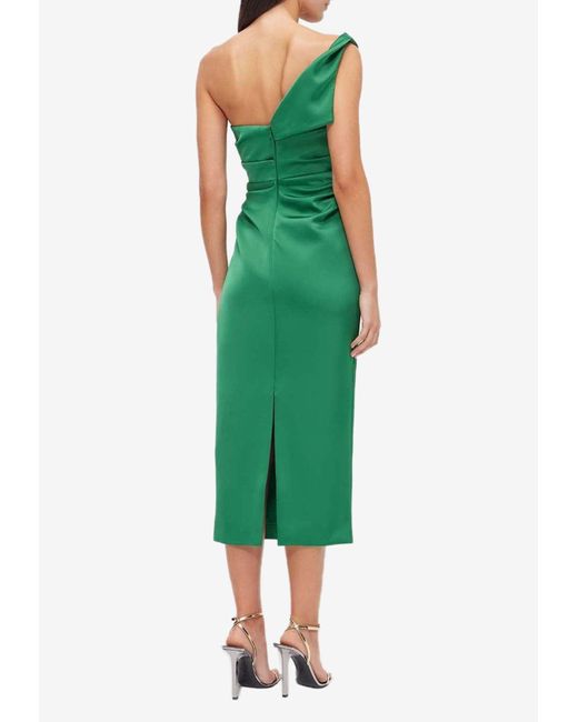 Rachel Gilbert Green Edan One-Shoulder Satin Midi Dress