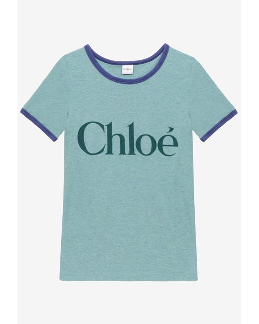 Chloé Green Logo Print Short-Sleeved T-Shirt
