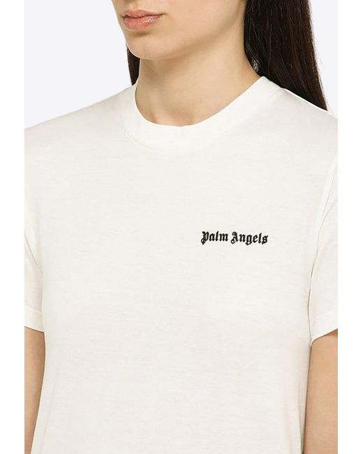 Palm Angels White Logo Embroidered Crewneck T-Shirt