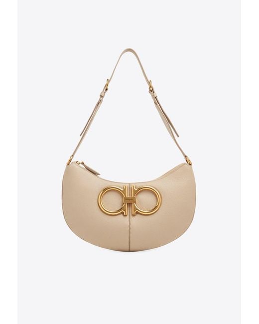 Ferragamo White Maxi Gancini Leather Shoulder Bag