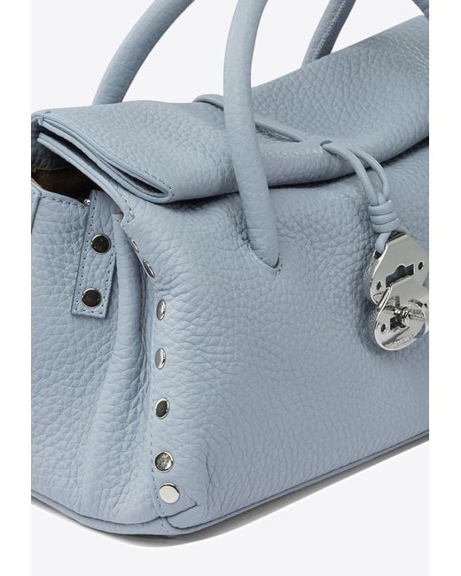 Zanellato Blue Small Dotta Hammered Leather Top Handle Bag