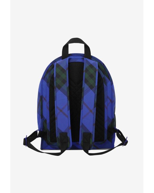 Burberry Blue Shield Checked Canvas Backpack for men
