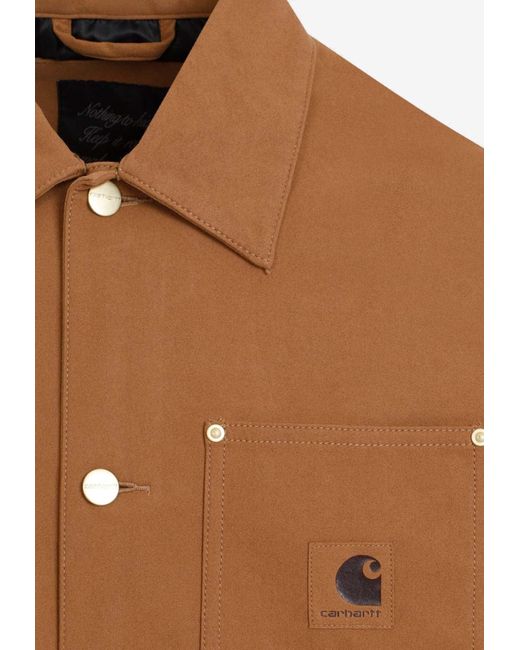 Carhartt Brown Logo-Patch Suede Overshirt for men