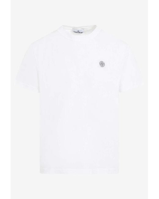 Stone Island White Logo Short-Sleeved T-Shirt for men