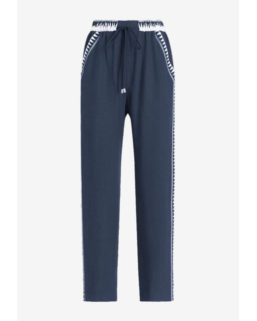 Etro Blue Drawstring Geometric-Print Pants