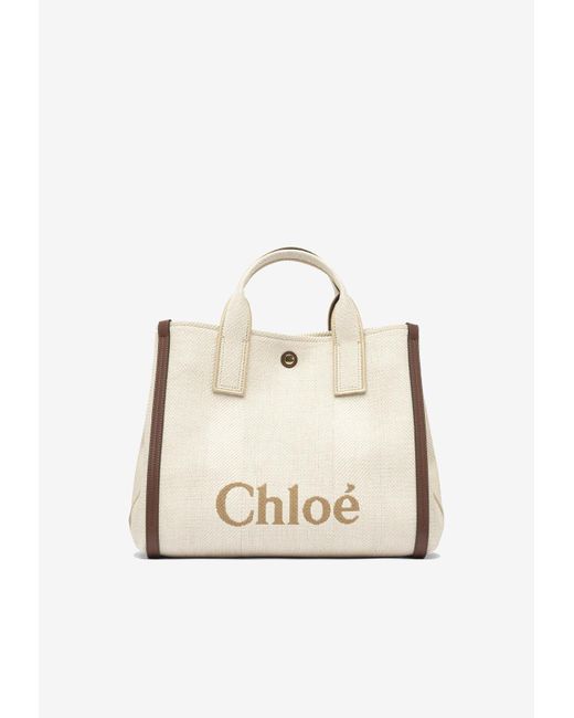 Chloé Natural Carry Raffia-Effect Logo Tote Bag