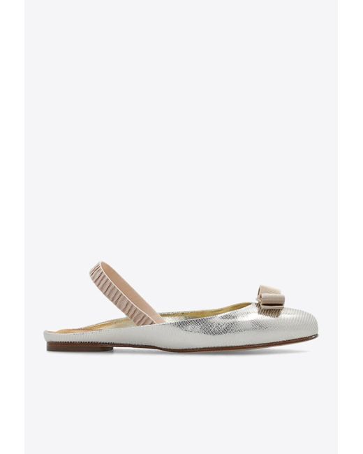 Ferragamo White Varina Slingback Flats