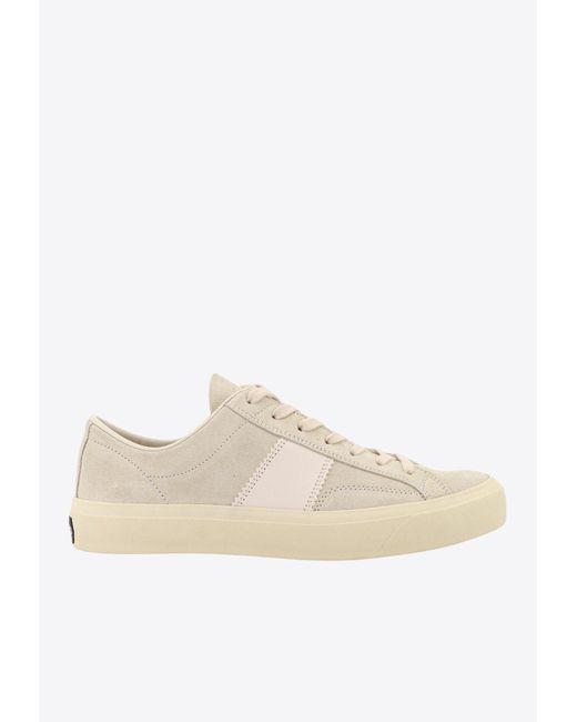 Tom Ford White Cambridge Suede Low-Top Sneakers for men