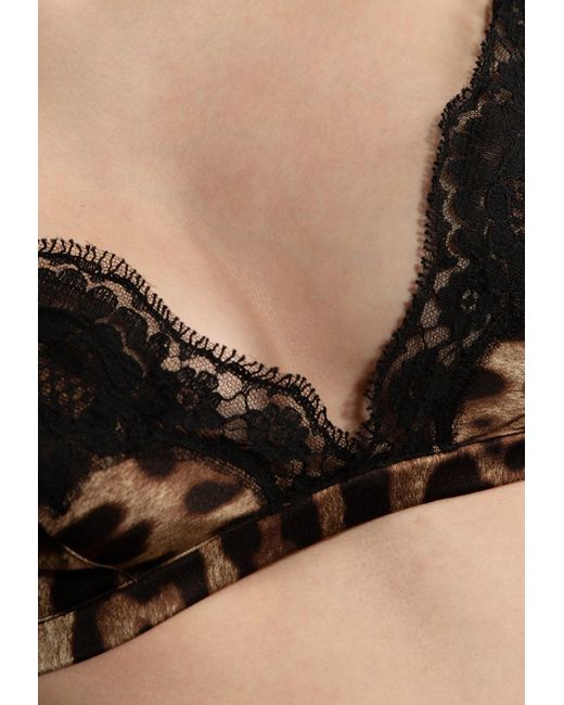 Dolce & Gabbana Black Leopard Print Satin Bra