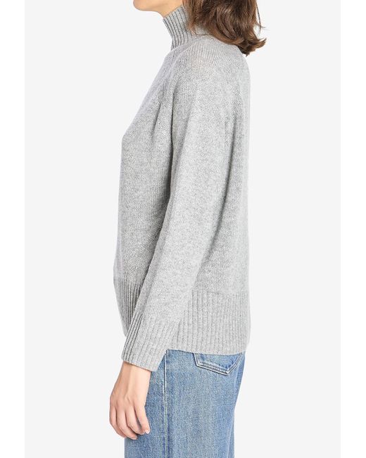 Allude Gray Wool And Cashmere Turtleneck Sweater