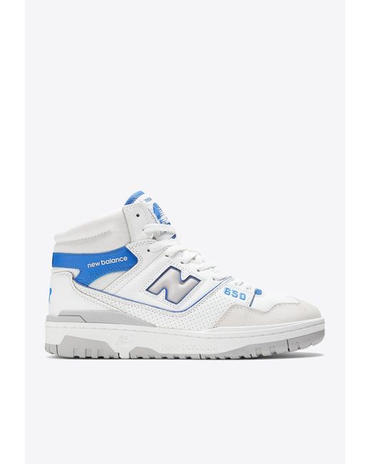 New Balance 650 High-top Sneakers In White With Marine Blue And Angora