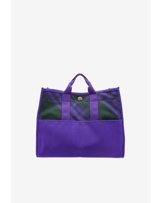 Burberry Purple Check Pattern Tote Bag for men