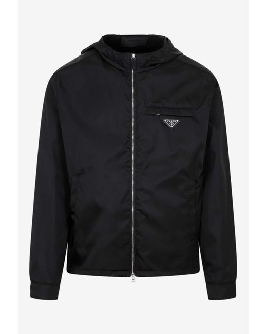 Prada Black Enameled Logo Zip-Up Jacket for men