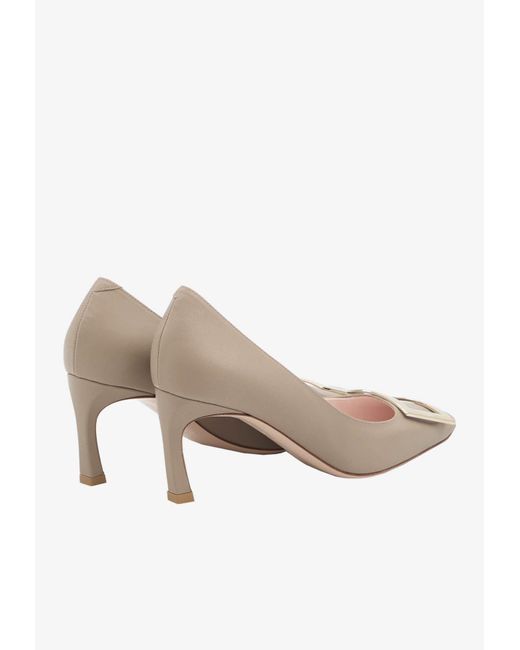 Roger Vivier White Trompette 70 Square-Buckle Leather Pumps