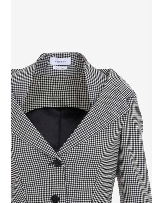 McQueen Gray Single-Breasted Gingham Check Blazer