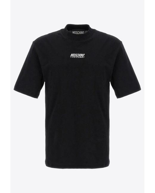 Moschino Black Logo-Embroidered Mock-Neck T-Shirt for men