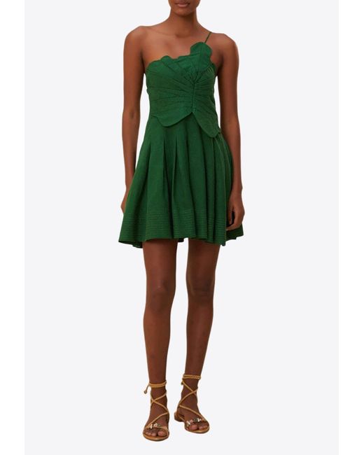 green one shoulder lea mini dress One Shoulder Statement Mini Dress-Green L main image 1