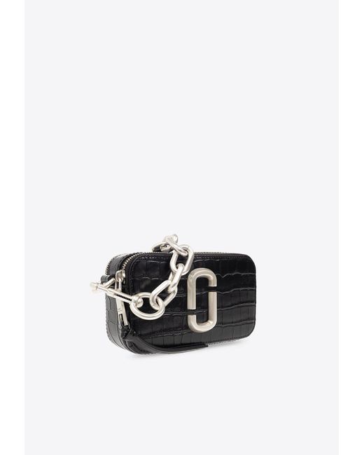 Marc Jacobs Black The Snapshot Croc-Embossed Leather Camera Bag