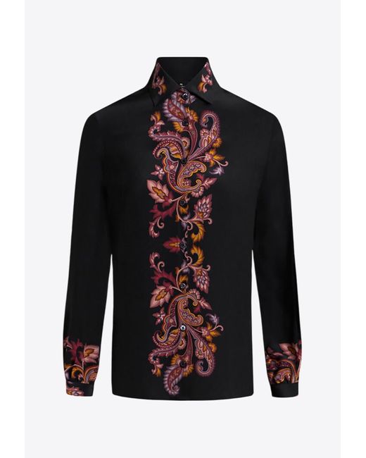 Etro Blue Printed Button-Up Silk Shirt