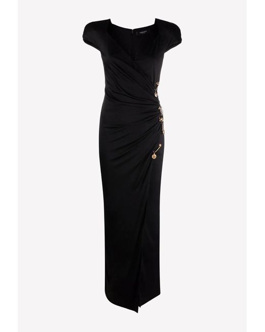 Versace Synthetic Safety Pin Draped Maxi Dress in Black Lyst Canada