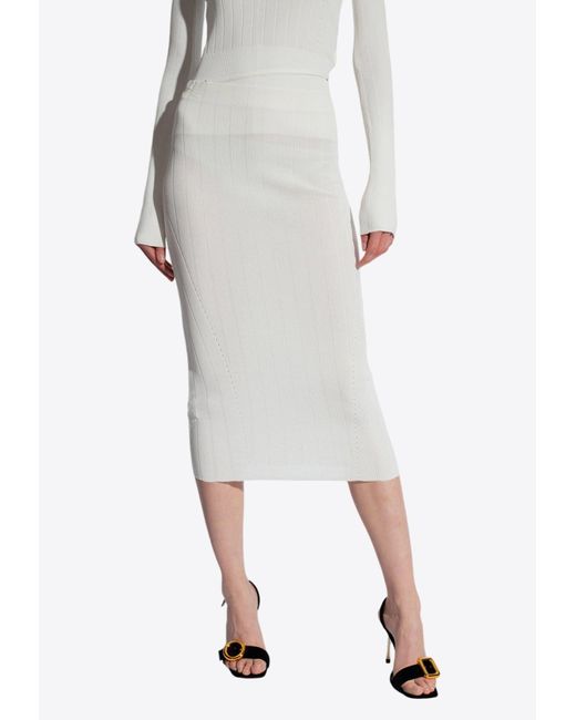 Jacquemus Women's White Pralu Ribbed Midi Skirt