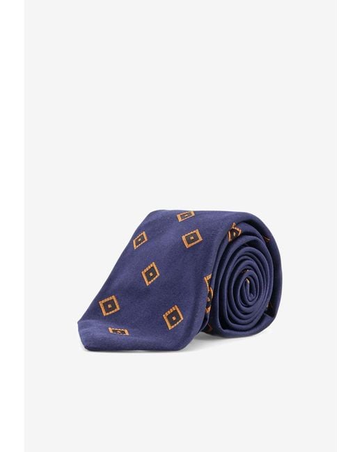 Kiton Men's Blue Pattern Silk Tie