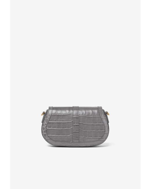 Versace Gray Greca Goddess Croc-Effect Shoulder Bag