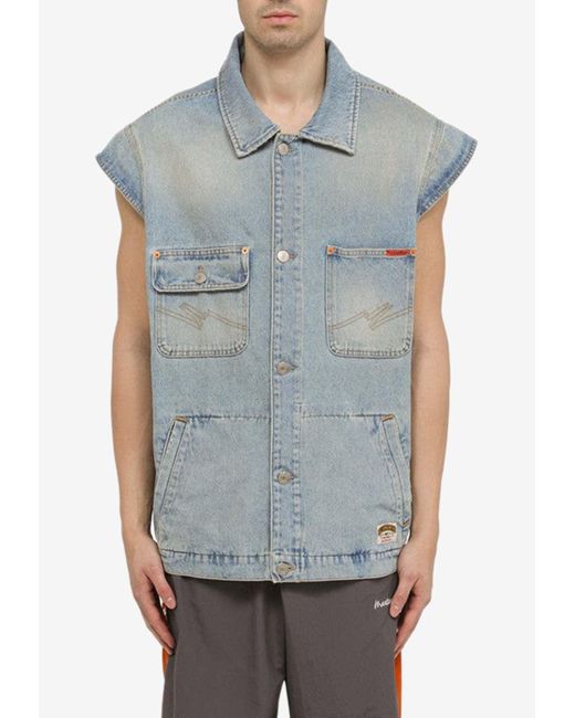 Martine Rose Blue Logo-Patch Denim Vest for men