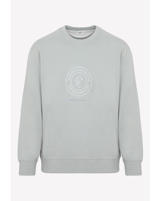 Brunello Cucinelli Gray Printed Logo Sweatshirt for men