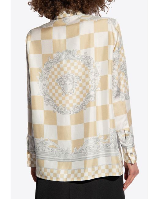 Versace Natural Checkerboard Silk Shirt