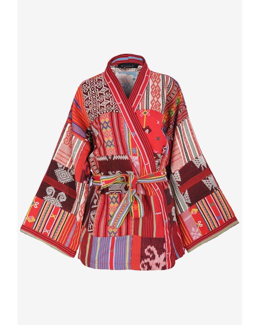 Ambre Babzoe Red Patchwork Kimono Jacket