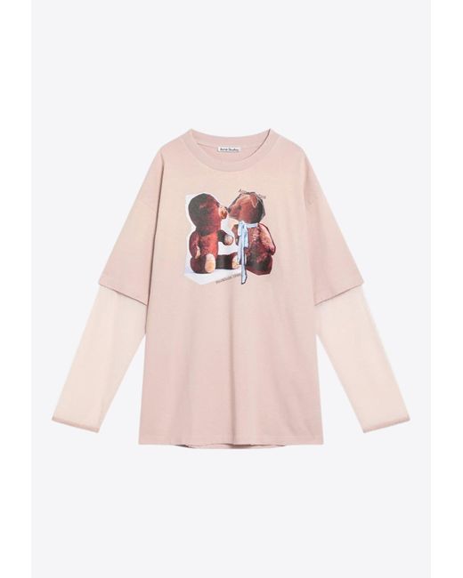 Acne Pink Graphic Print Long-Sleeved Layered T-Shirt