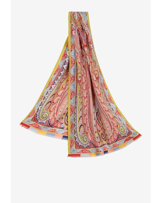 Etro Pink Printed Wool-Blend Scarf
