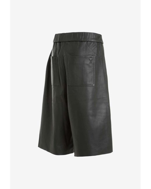 AMI Gray Leather Bermuda Shorts for men