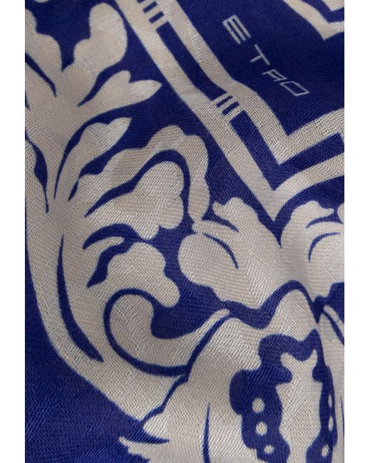 Etro Blue Paisley Pattern Logo Scarf